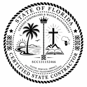 State of Florida Certified State Contractor seal, Genesis Sprinklers and Water Management, license SCC131152466